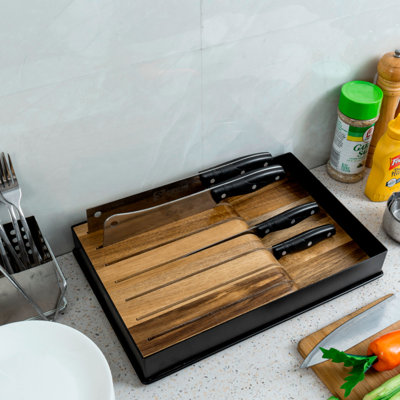Kitchen Acacia Knife Storage Holder