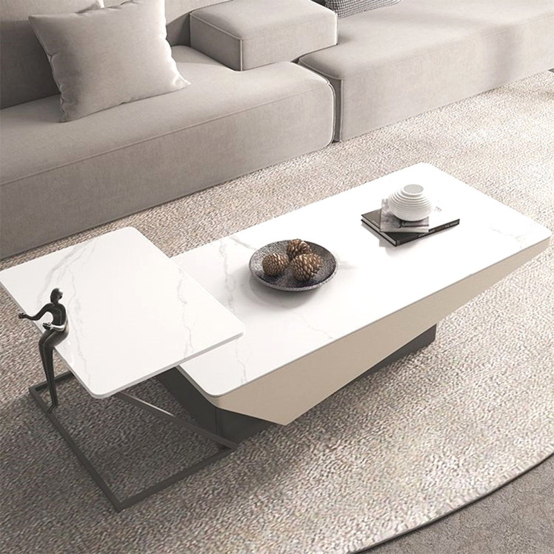 Rock board high sense creative tea table, 16.54" H x 71.65" L x 27.56" W, White