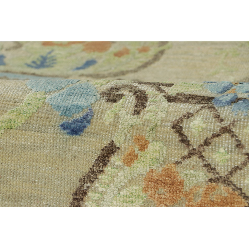Rug & Kilim’S Block Print Rug In Beige With Elegant Floral Vase Motifs