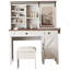 Bureau de maquillage avec miroir coulissant et lumières, support pour sèche-cheveux et prise de charge