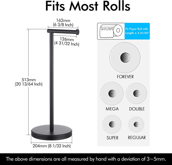 Free Standing Toilet Paper Holder Stand Matte Black Finished