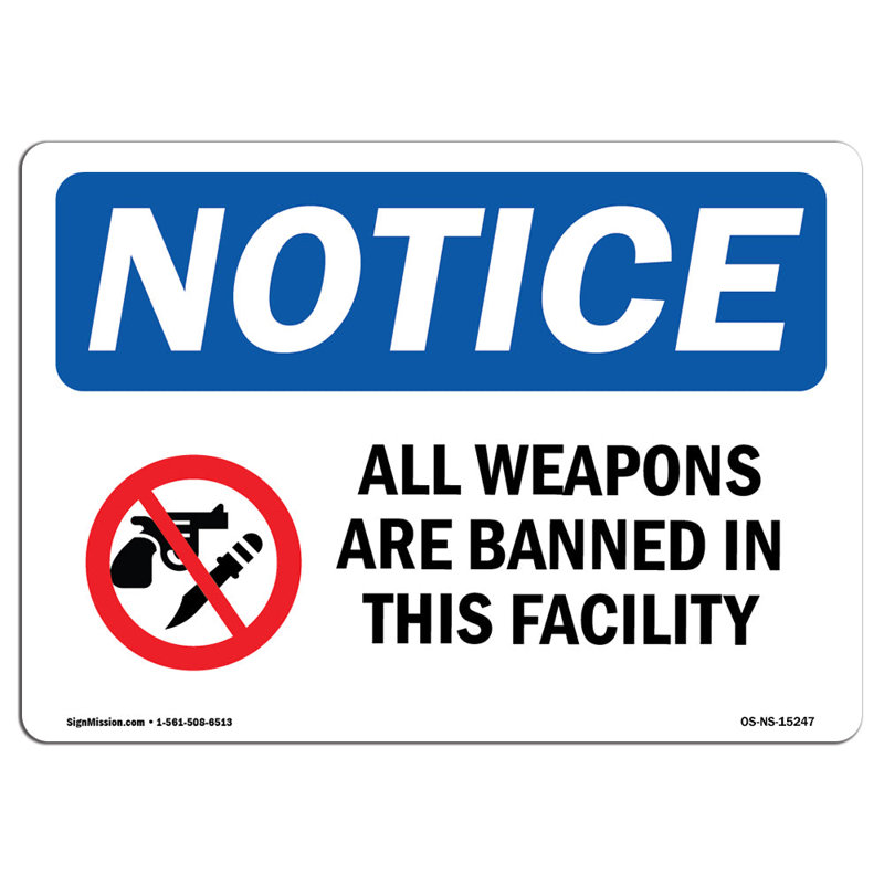 All Weapons Are Banned In This Facility Aluminum Sign 18 x 24