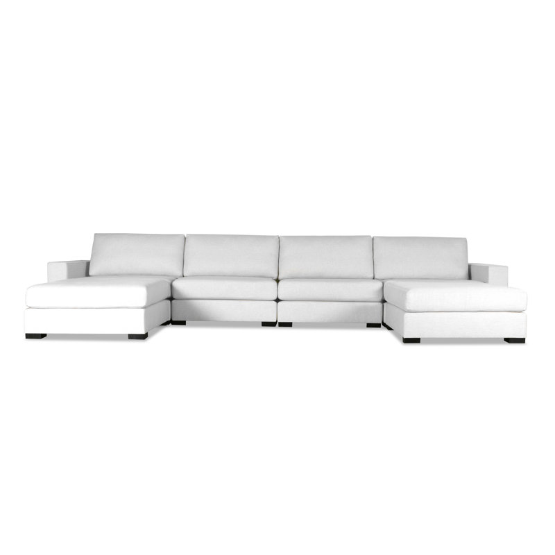 Canapé modulaire symétrique avec repose-pieds 166 po Seda, Blanc cassé Revolution®, Main avant