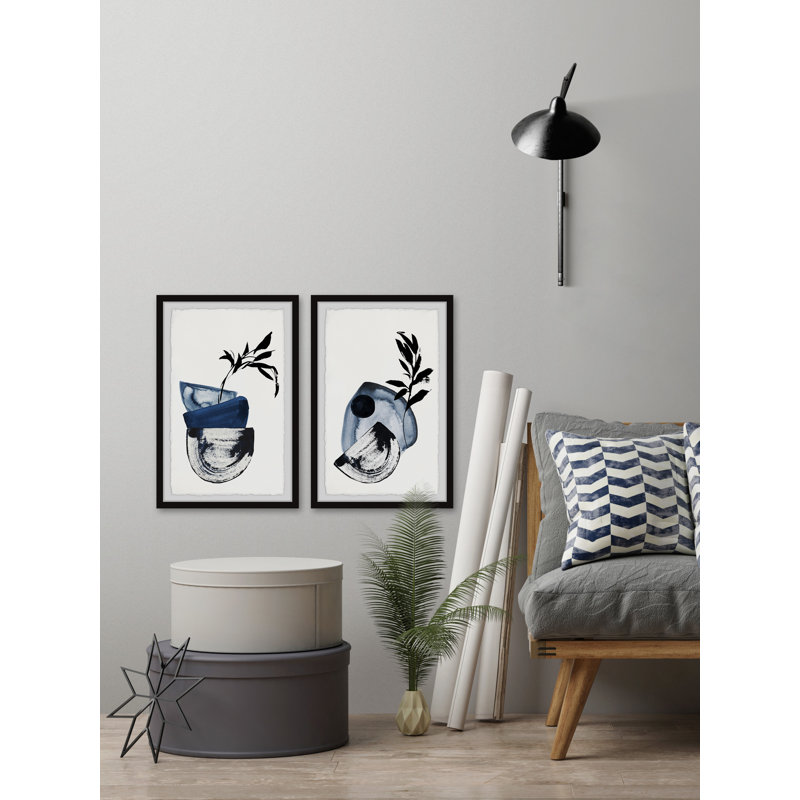 Blue Vase Centerpiece by Marmont Hill - 2 Piece Single Picture Frame Painting Set, 61" H x 41" W x 3.81" D