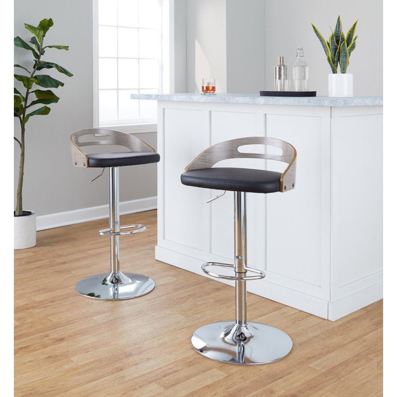 Black Adjustable Swivel Bar Stool with Wood and Metal Frame