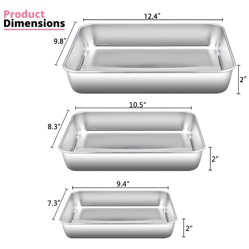 Ensemble de 6 moules à pâtisserie rectangulaires en acier inoxydable pour moule à biscuits Brownie Casserole Lasagne, va au lave-vaisselle non toxique, argent