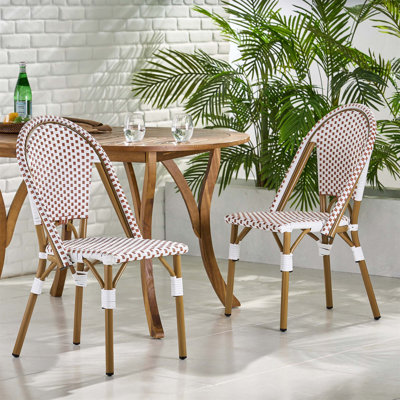 Chaises de bistro françaises d'extérieur en ratine et aluminium, ensemble de 2