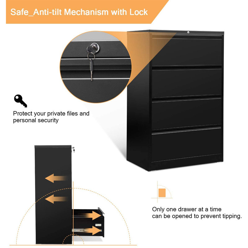 Aobabo Locking Metal Office Storage Organizer Filing Cabinet, Black