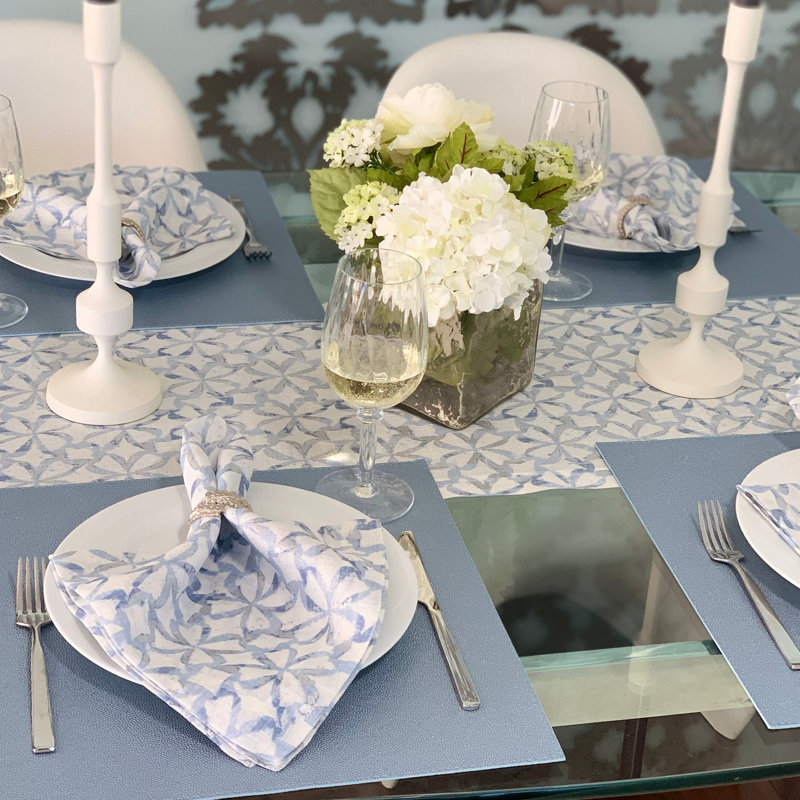 Shamrock Metallic Print Napkin, Ice Blue