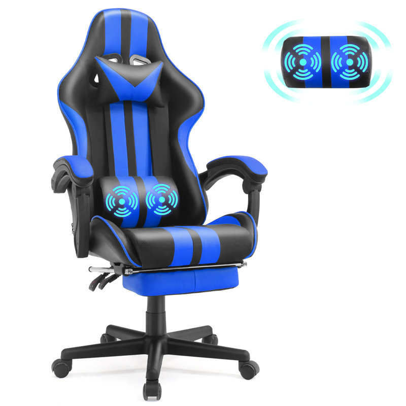 Fauteuil de jeu ergonomique pour adultes avec siège à haut dossier avec massage et appui-tête Soontrans, Bleu