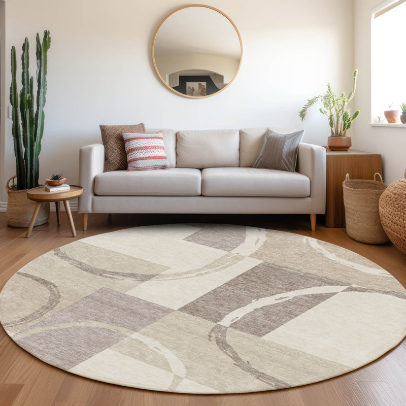 Premium Machine Washable Prisco Ivory Rug, Round 8'