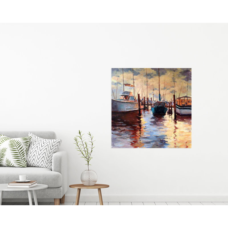 Docks At Sunset - Artist Enhanced Canvas Print, 20" H x 20" W x 1" D, Unframed