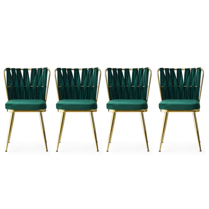 Chaise d'appoint rembourrée en velours, Vert, Or, 4