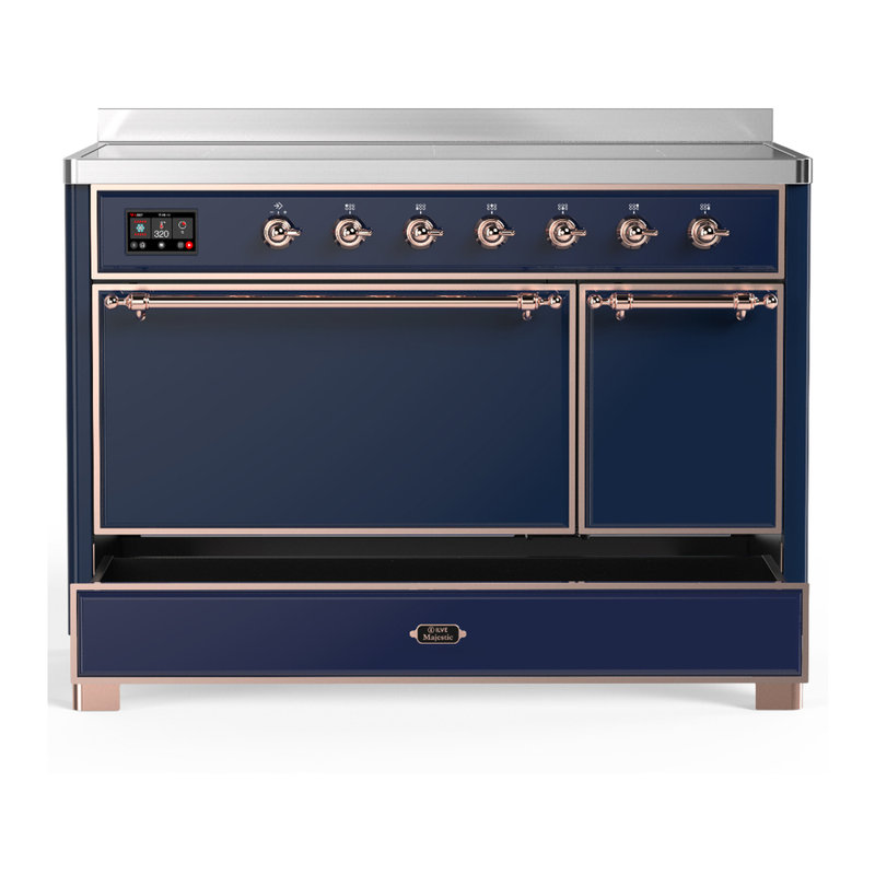 Majestic III Series 48 Inch Induction Range with 6 Induction Elements in Antique White (Chrome Trim), Mightnight Blue, Copper