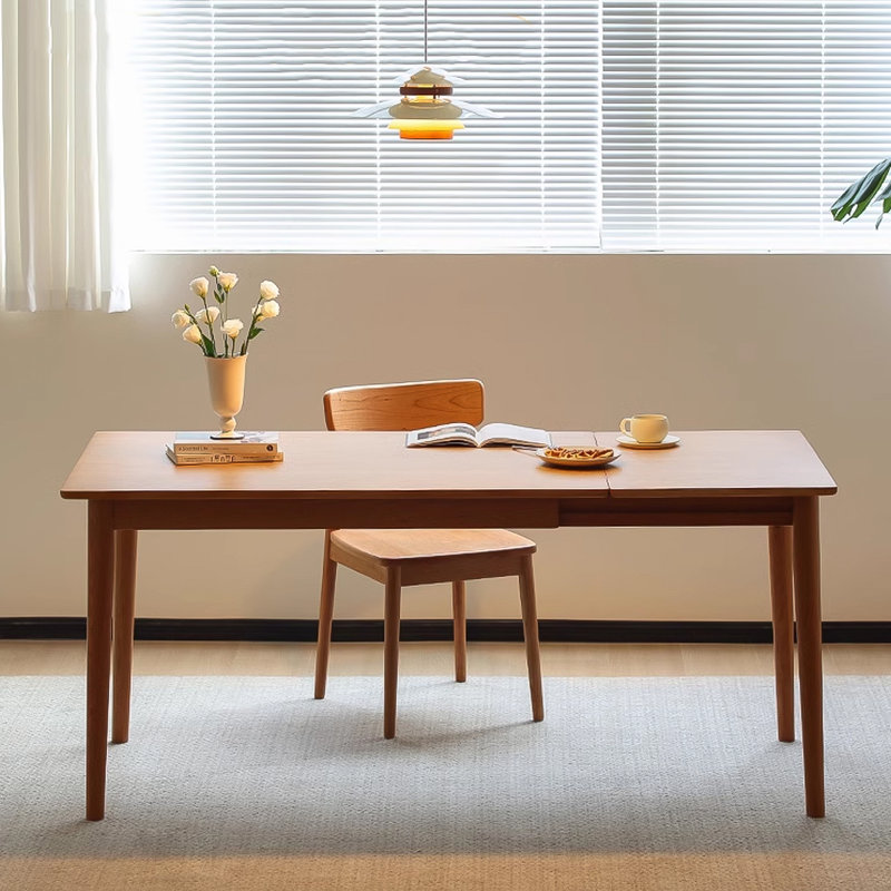 Rectangular Solid Oak Extendable Dining Table, 29.53" H x 47.24" W x 31.5" D