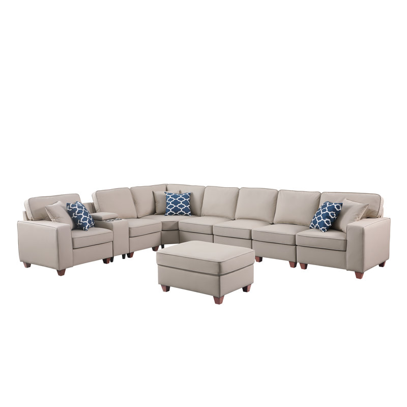 Canapé modulaire à accoudoirs carrés 151,25 po, Similicuir beige Becky