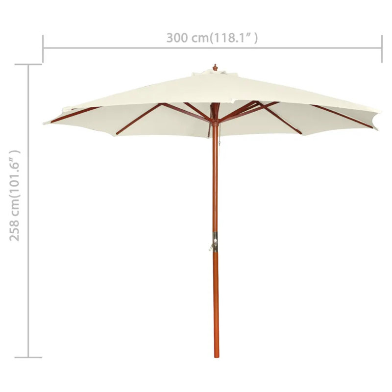 300cm Market Parasol, White, 258cm H x 300cm W x 300cm D, Brown