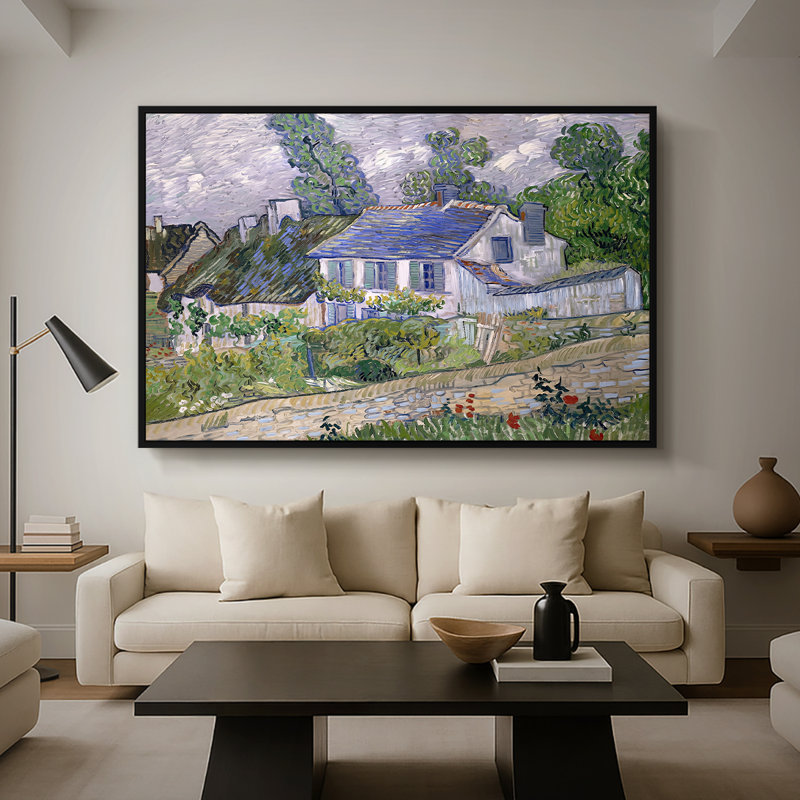 Maisons dans Auvers, 1890 - Vincent van Gogh, toile tendue avec châssis, 26 x 40, Noyer