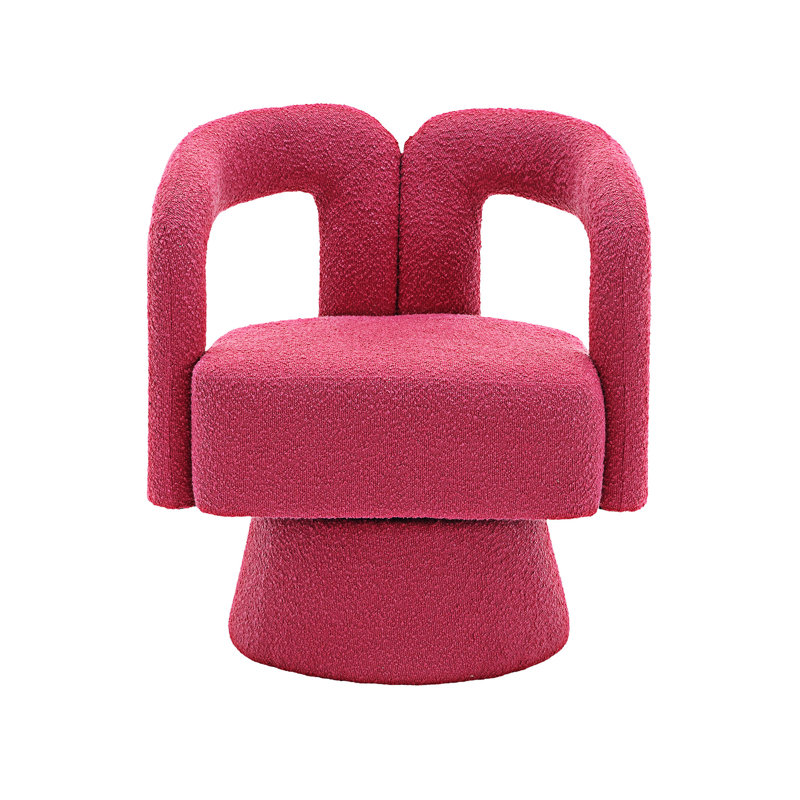 Accent Swivel Armchair Barrel Chair, Rose Red Boucle