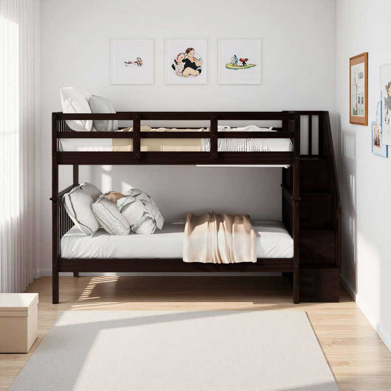 Lit superposé double avec rangement Stairway, Espresso