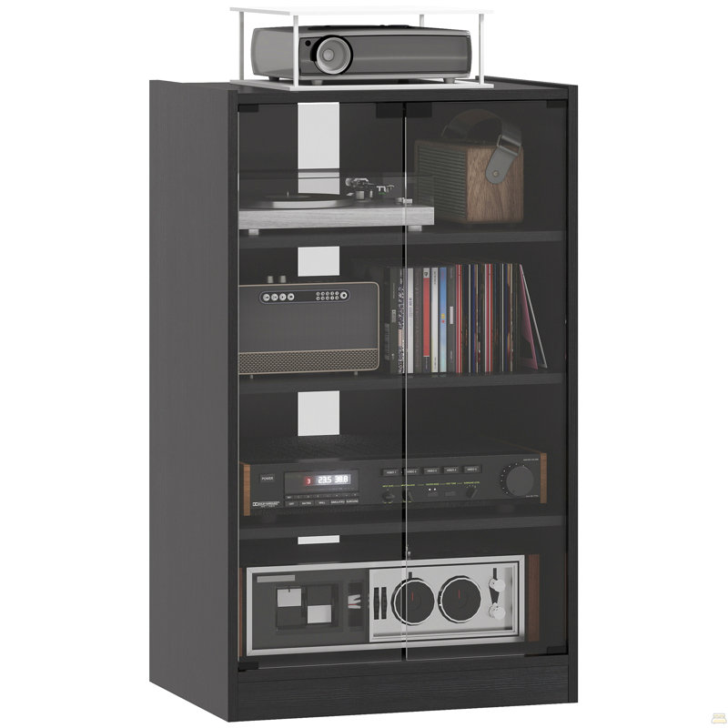 Cabinet multimédia, meuble stéréo, support pour tourne-disque avec rangement pour disques vinyles