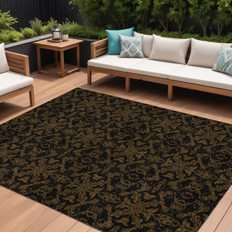 Tapis intérieur lavable 10 pi x 14 pi noir Medallion