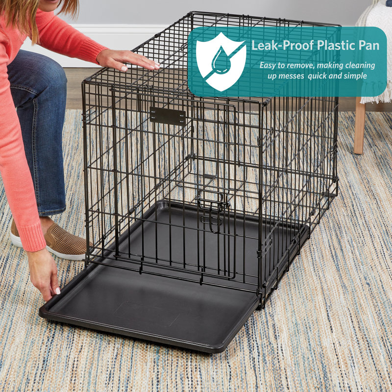 Black Double Door Folding Metal Dog Crate, 36"