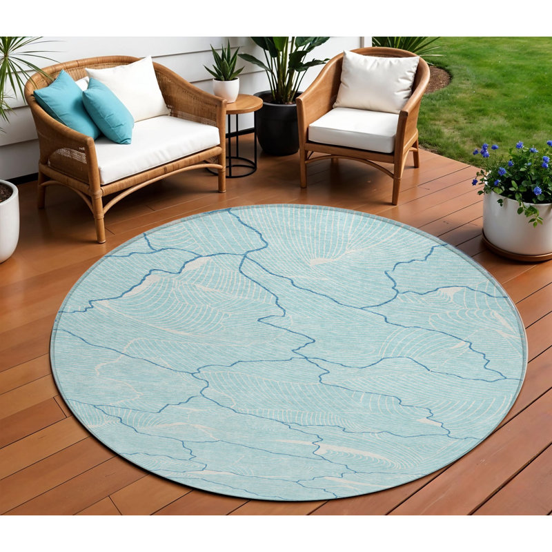 Tapis extérieur rond lavable abstrait 8 pi Aqua