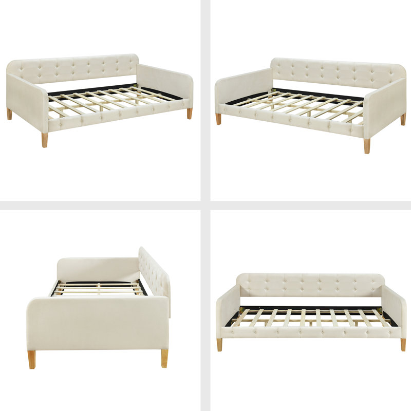 Upholstered Daybed with 4 Support Legs, Twin, Beige