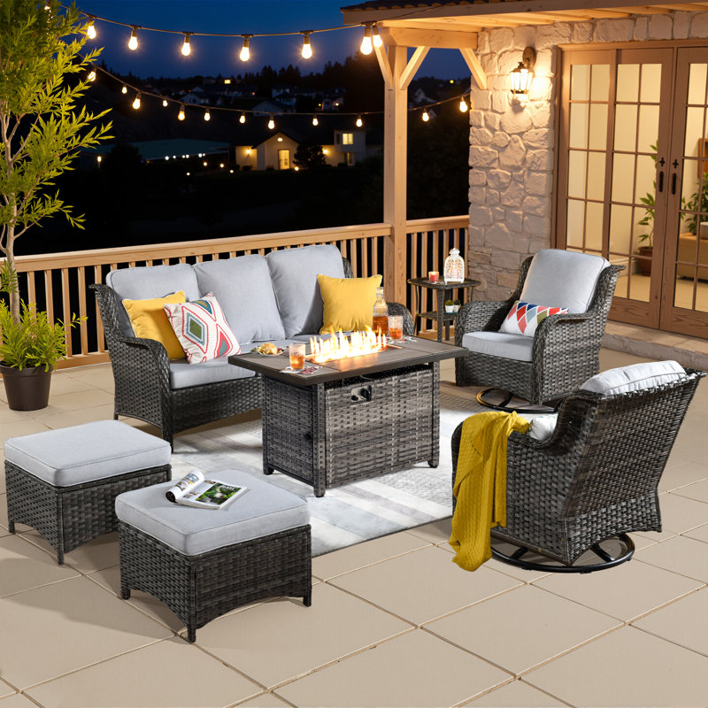 Cracraft Patio Furniture Set with Swivel Rocking Glider Chairs, for Patio, Deck, Backyard, and Front Porch, Yes, Gray, Gray
