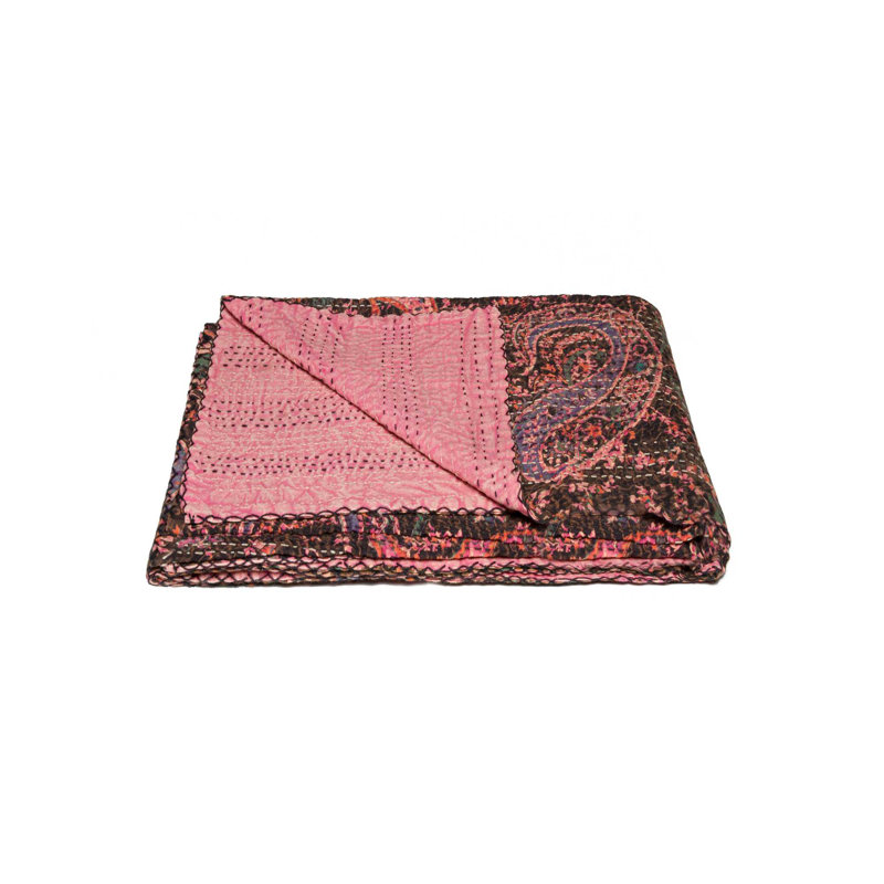 70" Multicolored Cotton and Faux Fur Handmade Throw Blanket