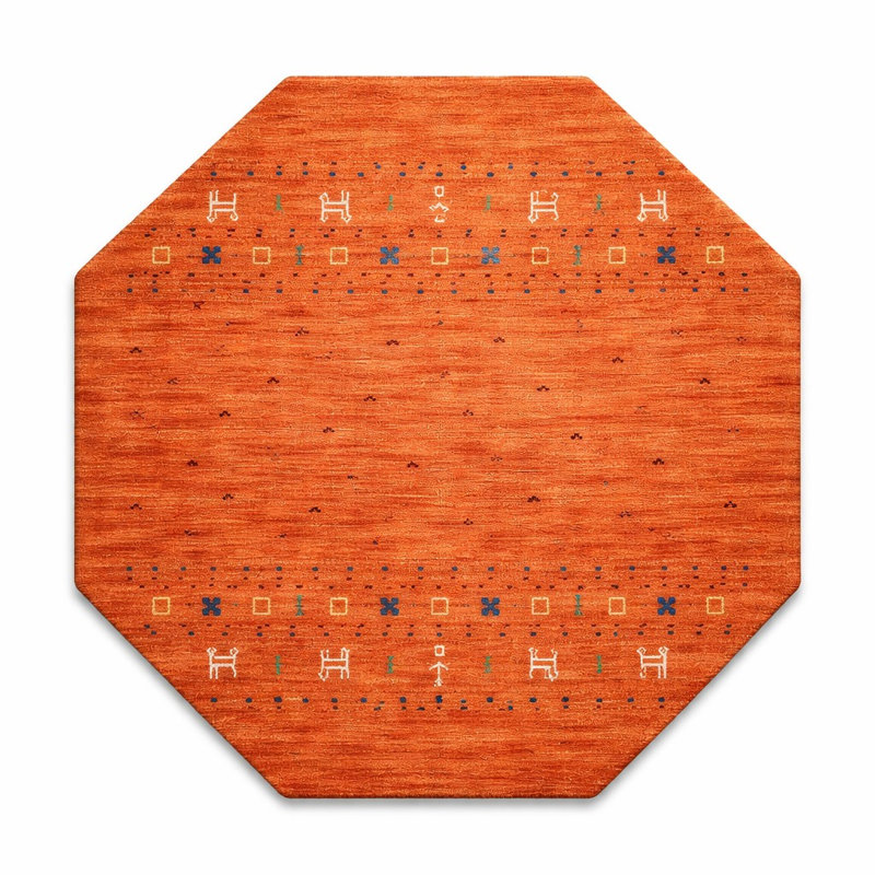 St Catherine Hand Knotted Loom Wool Eco-Friendly Area Rugs - 6'x6', Octagon, Orange Color, Contemporary Modern Design, High Pile Thick Handmade Anti Skid Area Rugs for Living Room, Bed Room