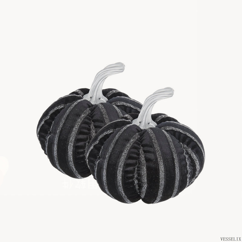 Ensemble de 2 décorations de citrouille à rayures noires en tissu, 7 x 7 x 7 po pour Halloween
