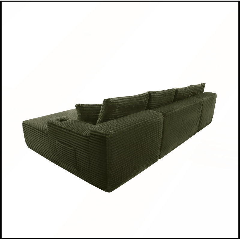 Canapé d'angle Cloud 134 po avec méridienne en forme de U, poches latérales, porte-gobelet, assise profonde modulable, aucun assemblage requis