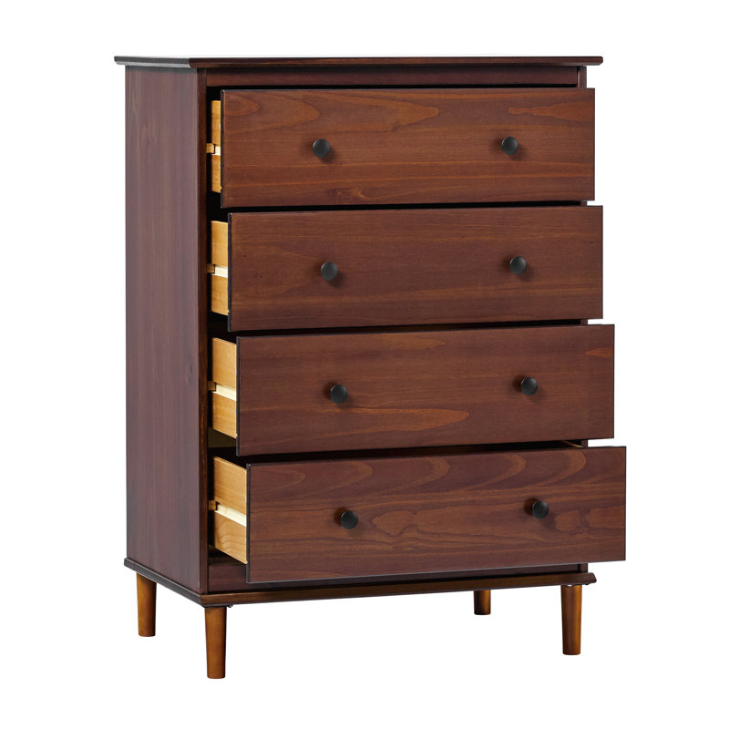 Haney Solid Wood 4-Drawer Dresser, Walnut