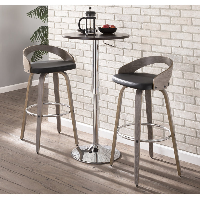 Betuel Swivel Upholstered Counter Stool, Black/Light Grey Wood