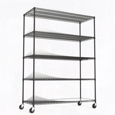 Étagère en fil métallique robuste à 5 niveaux - capacité de 7500 lb, avec roulettes et doublures de tablette, réglable