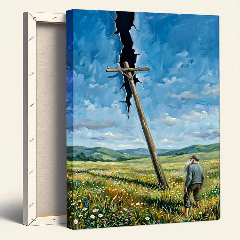 Ensemble de 1 tableau sur toile représentant un paysage rural, H 24 po x l 18 po, Toile tendue