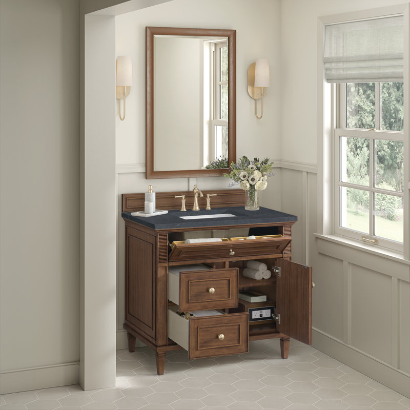 Lorelai 36'' W Single Vanity, Mid-Century Walnut, Charcoal Soapstone, 8" Widespread