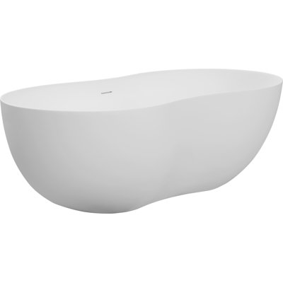 Baignoire autoportante 67 po. X 31,5 po., Baignoire autoportante en résine de pierre avec trop-plein et bonde escamotable, blanc mat 24S10-67MW
