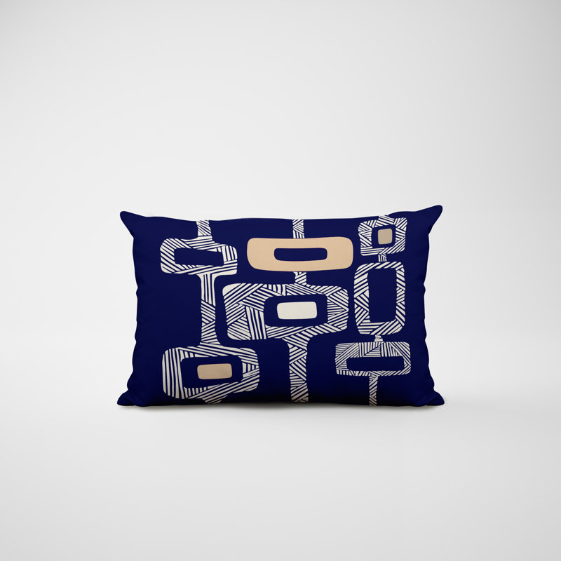 Polyester Lumbar Rectangular Indoor/Outdoor Pillow Cover & Insert, Beige/Blue