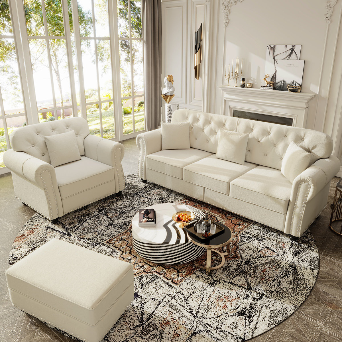 Everly Quinn Upholstered Velvet Sofa With Nailhead Trim And Rolled ...