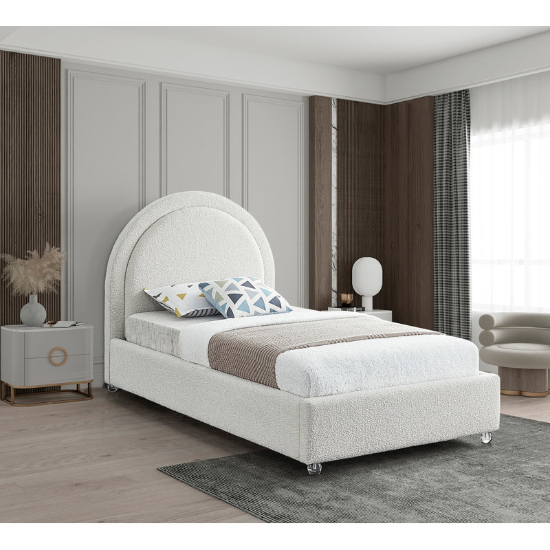 Lit plateforme tapissier Harley-Jay, Simple, Tissu bouclé crème