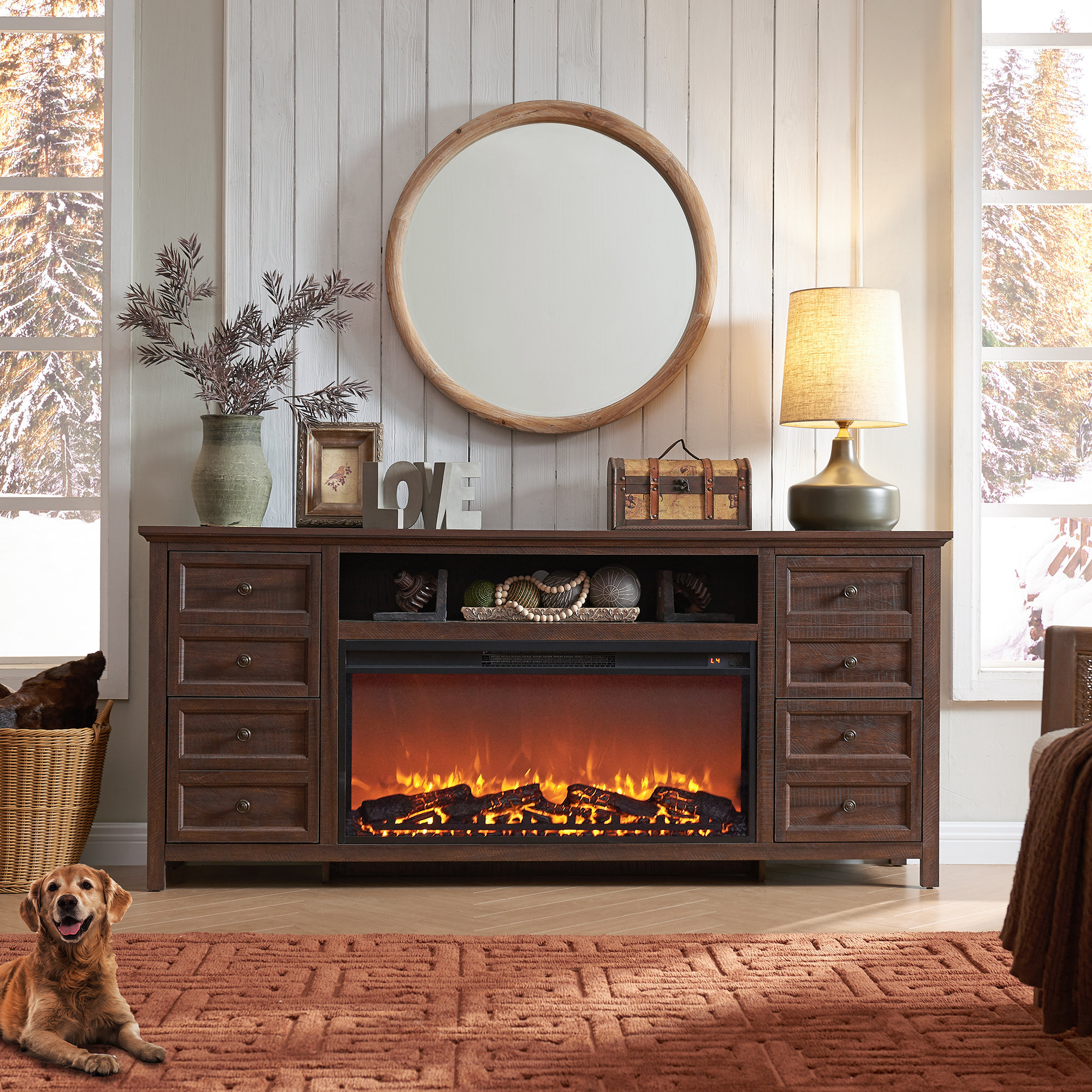 Red Barrel Studio® Conogher Farmhouse Fireplace TV Stand with 36" Electric Fireplace for 80 Inch TVs. & Reviews | Wayfair
