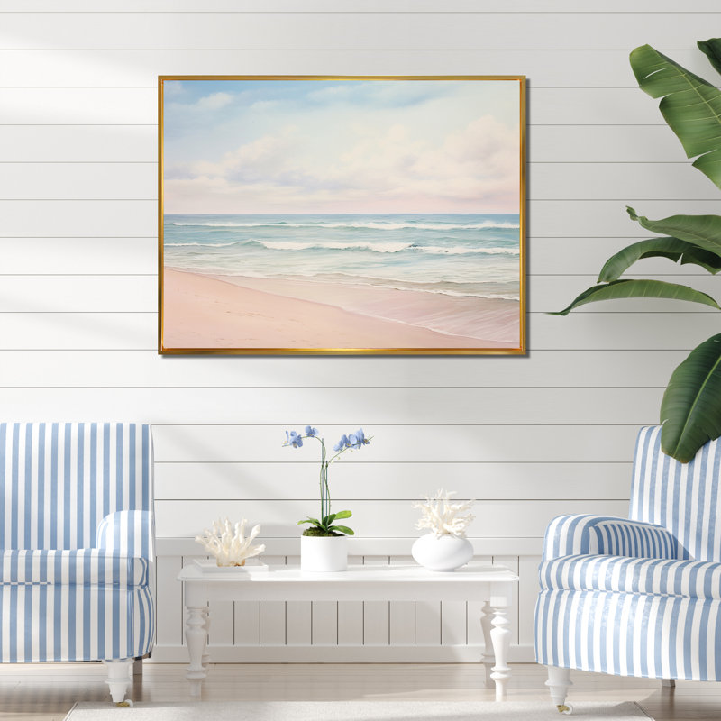 «Ocean Tranquility Tender Pink Pastel Sunrise - Coastal Beach», reproduction d'art sur toile, H 24 po x l 32 po, Doré