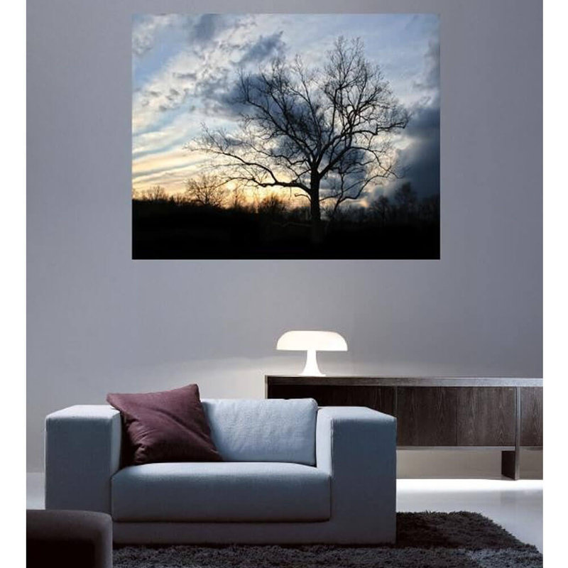 Affiche brillante arbre à coucher de soleil batie, H 29 po x l 36 po