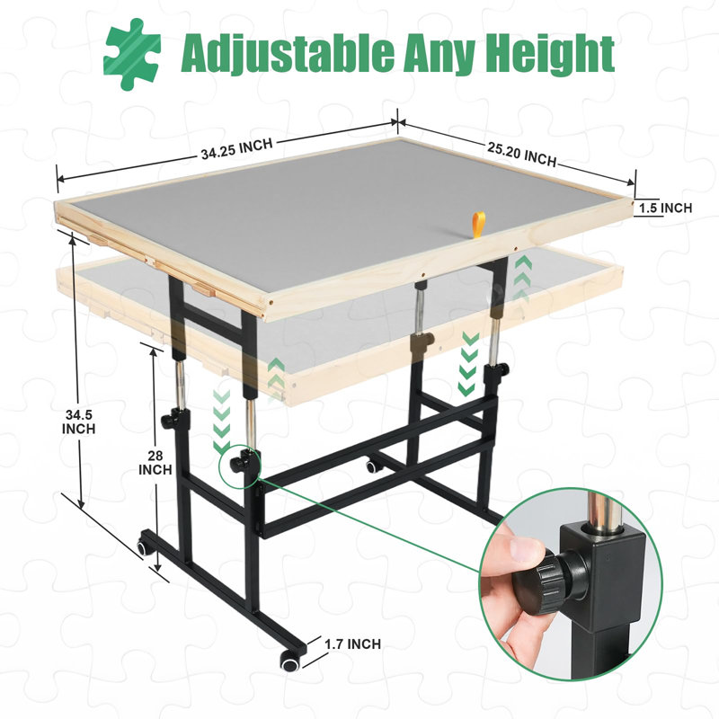Table 1500 pièces en bois pour adultes avec pieds, plateau de table réglable 25 po x 34 po, 3 angles inclinables, 4 tiroirs, couvercle et conception portable