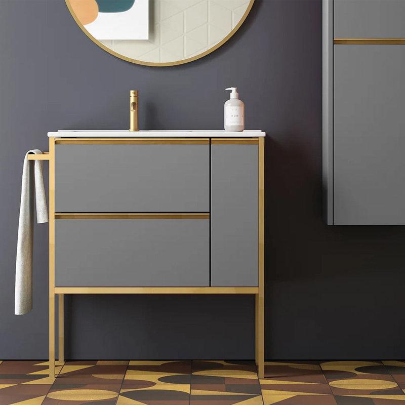 Wethington 23" Single Bathroom Vanity, Gray/Gold, 31.34" W
