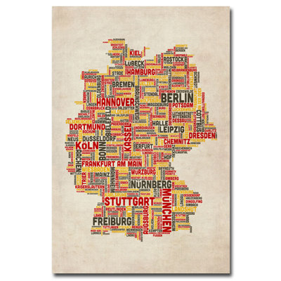 Germany - Cities Text Map"" by Michael Tompsett Graphic Art on Wrapped Canvas -  Trademark Fine Art, MT0054-C1624GG