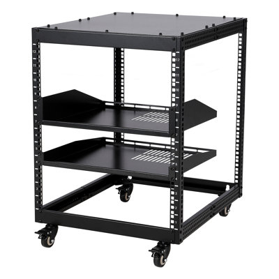 12U Open Frame Server Rack with Adjustable Depth 22-40" | Carbon Steel Network Rack, Wall Mount/Freestanding, 4 Locking Casters for Home/Office/Commercial